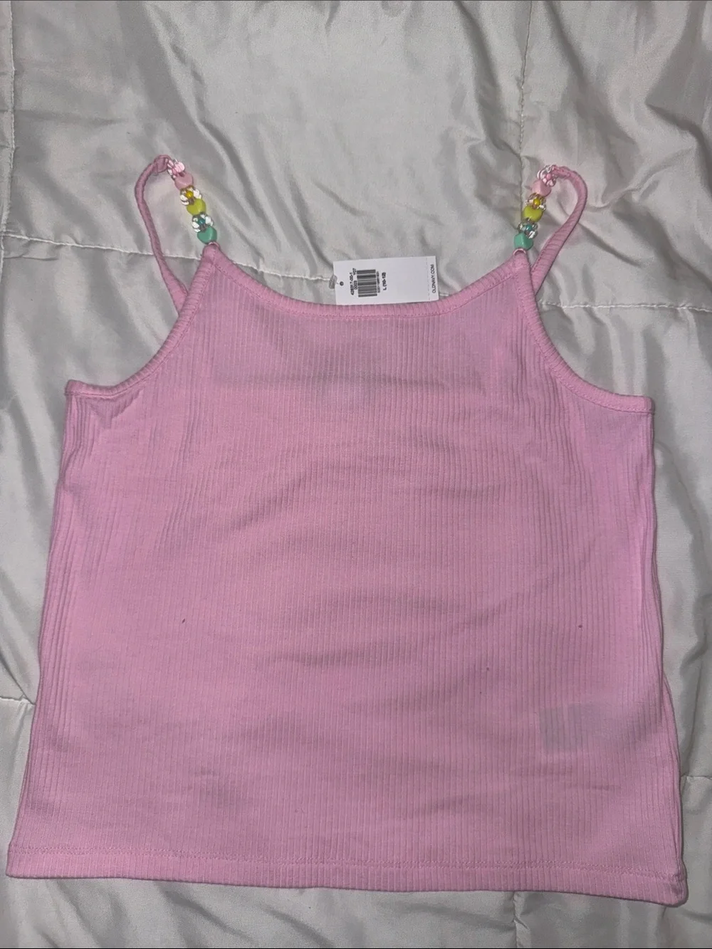 Old Navy Pink Ribbed Girls Tank with Beaded Straps